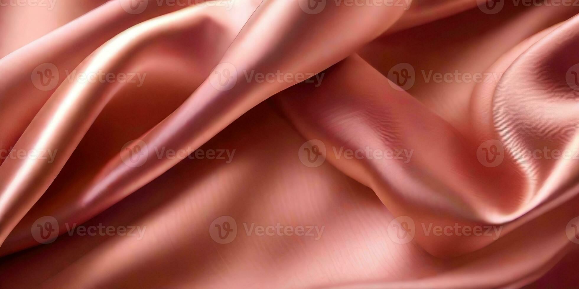 Close-up smooth silk fabric of rose gold color.generative ai. photo