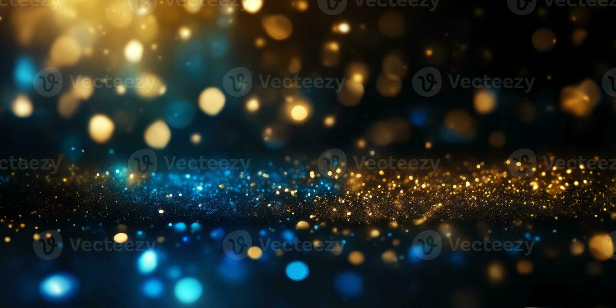 Gold and blue sparkle particles abstract Background.Generative AI. photo