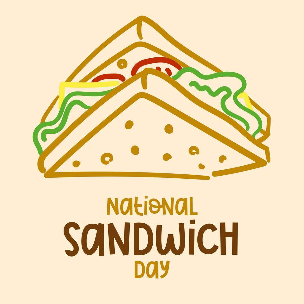 Vector graphics of national sandwich day are good for celebrating with national sandwich Day. Flat linear design. Design of flyers, postcards, flyers. Flat illustration with text. November 3