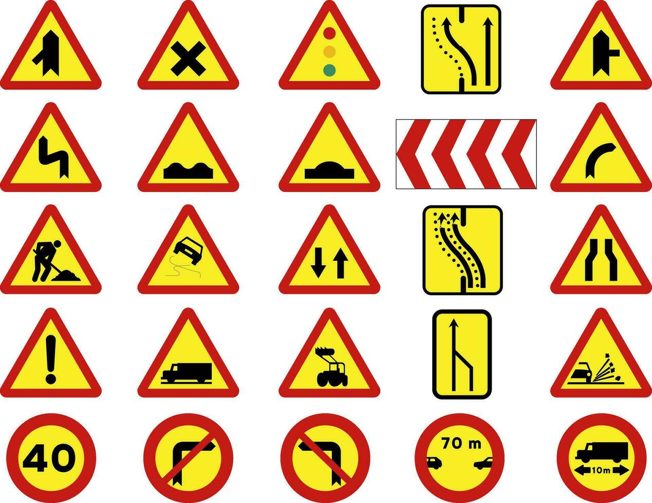 señales o tráfico símbolos en construcción vector