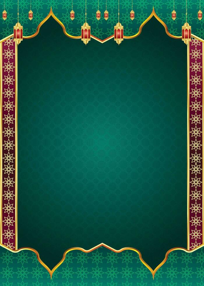 Arabic islamic ramadan kareem ornamental flyer banner with ramadhan lantern eid al fitr background vector