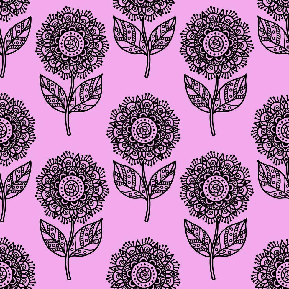 Seamless pattern with mandala flowers. Beautiful black and white floral mandala element. Stock vector illustrations for the Internet and printing, textiles, backgrounds, wallpapers and wrapping paper. Vector illustration