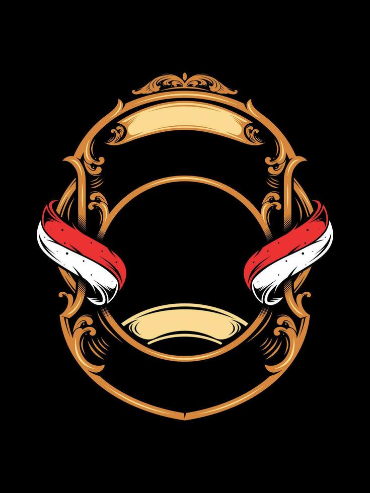vector frame and classic ornament with red and white flag.eps