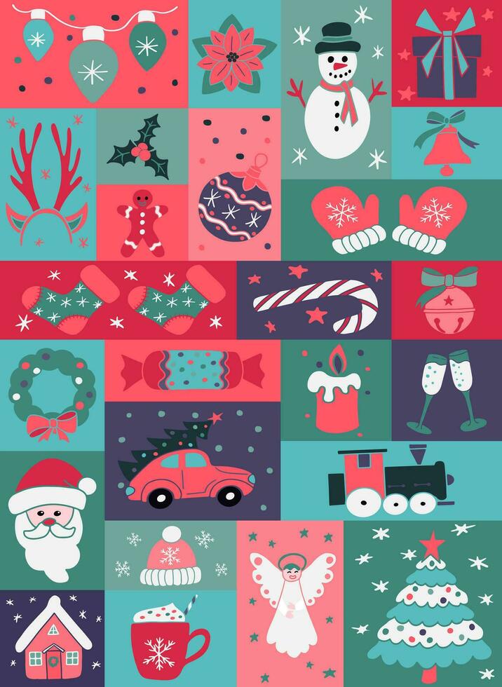 Bold minimalistic Christmas graphic composition. Hand drawn winter holiday graphic poster with traditional decoration. Perfect for social media, graphic poster, card, printout, pattern, shirt print vector