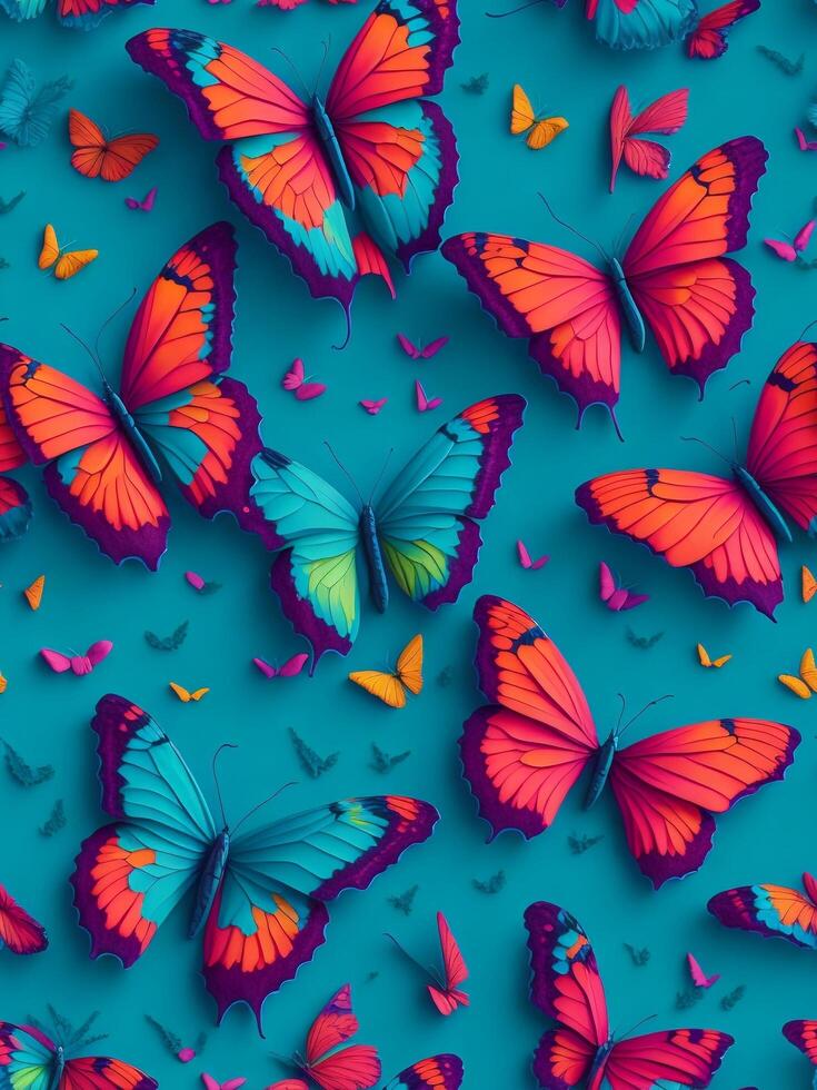 3D seamless pattern, butterflies color background scattered colorful butterfly. . photo