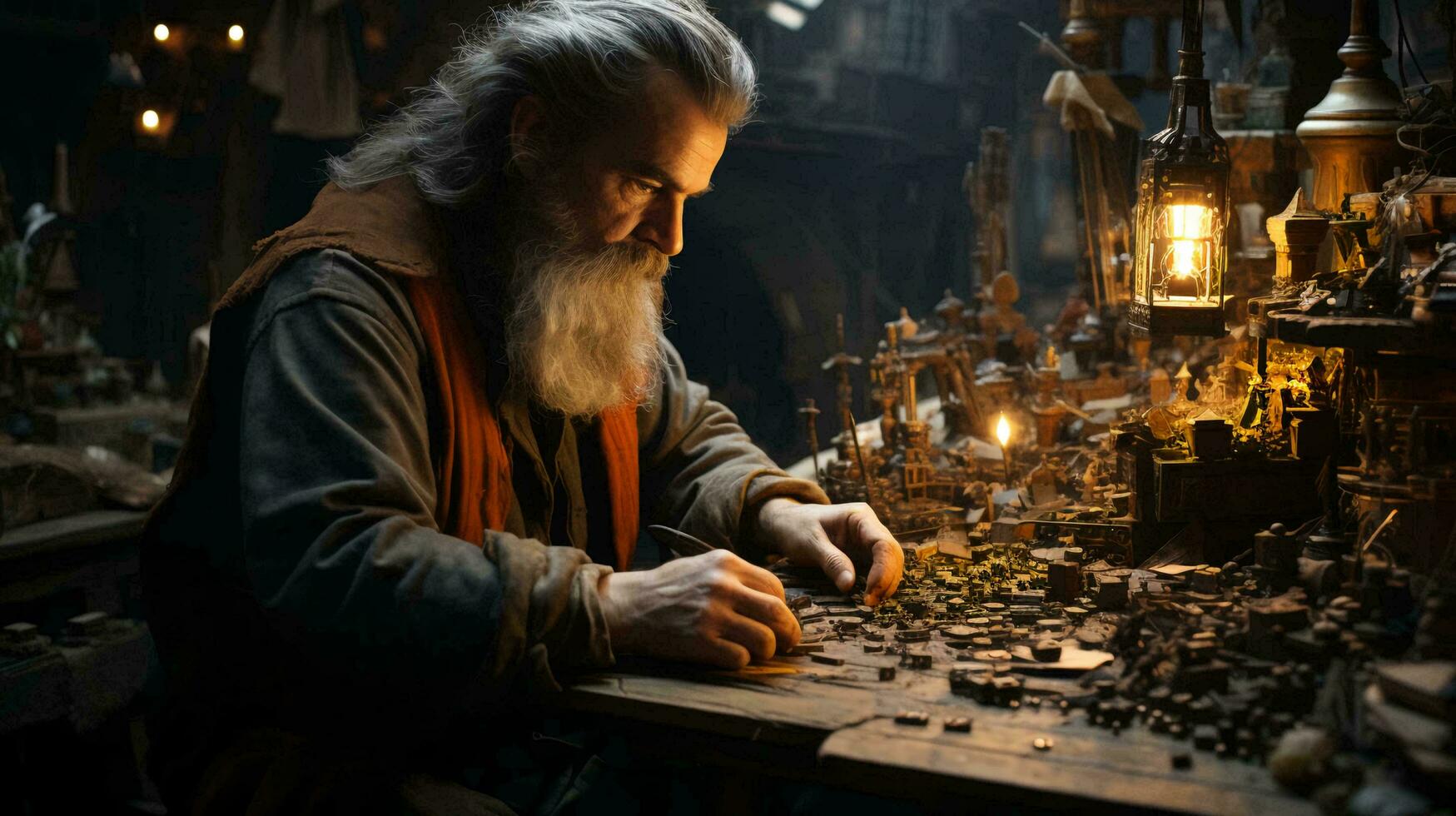 AI-Generated Old male engineer scientist inventor in his laboratory for scientific experiments photo