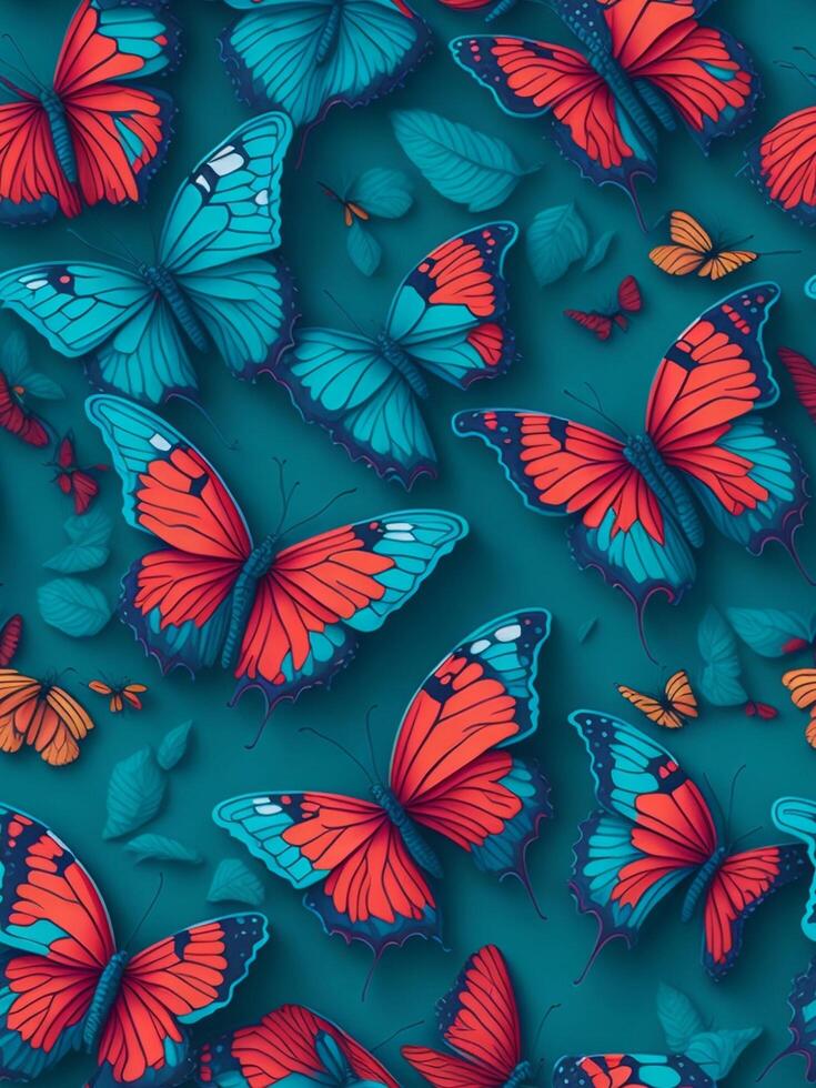 3D seamless pattern, butterflies color background scattered colorful butterfly. . photo