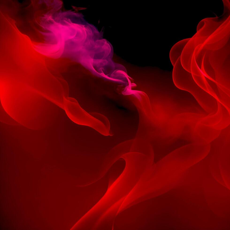 Shiny smoke. Glitter fluid. Red color particles texture paint waves on dark black abstract background. . photo