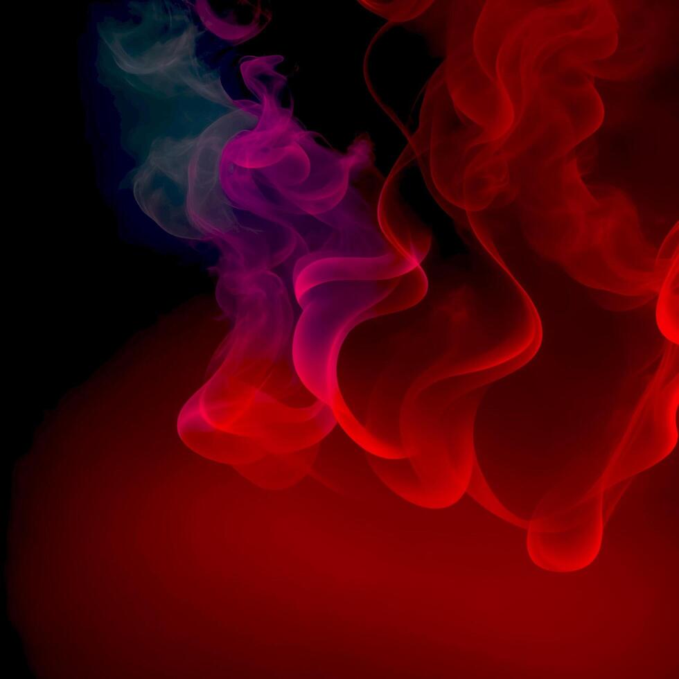 Shiny smoke. Glitter fluid. Red color particles texture paint waves on dark black abstract background. AI generated. photo