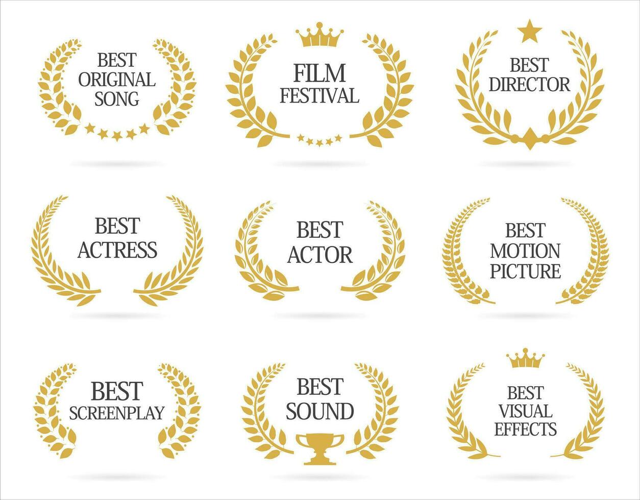 Collection of Award Laurel Wreaths for Cinema Festivals vector illustration