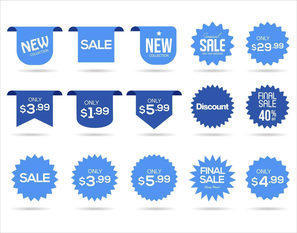 Collection of blue labels sale or discount sticker vector illustration