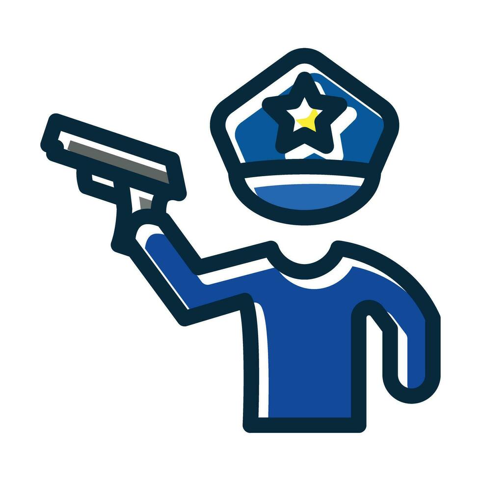 Policeman Holding Gun Vector Thick Line Filled Dark Colors Icons For Personal And Commercial Use.