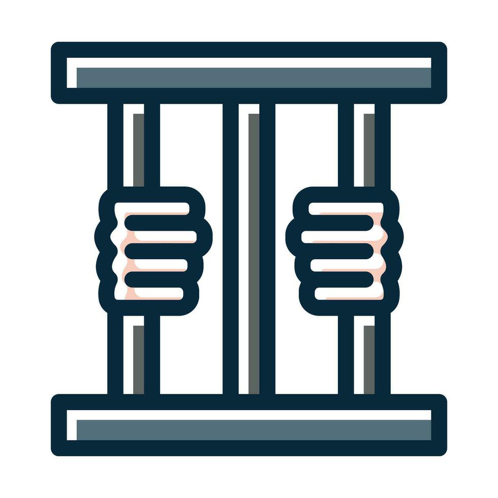 Criminal behind bars Vector Thick Line Filled Dark Colors Icons For Personal And Commercial Use.