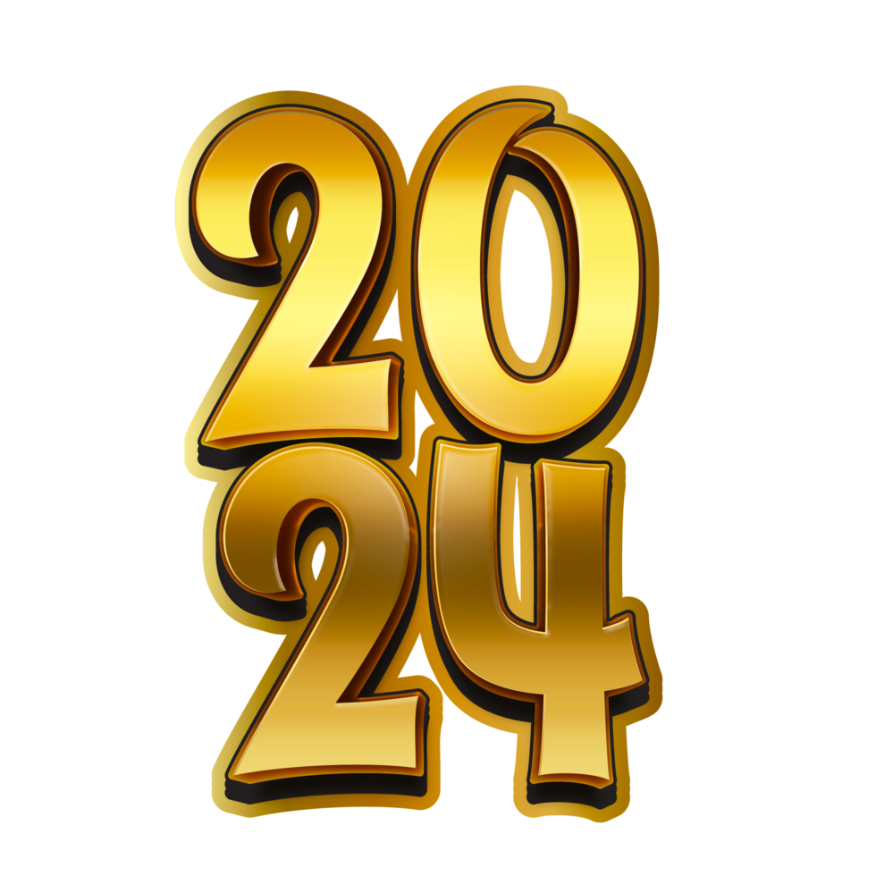 Shiny Gold Happy New Year 2024 element design transparent background png