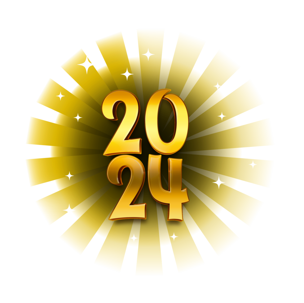 Shiny Gold Happy New Year 2024 element design transparent background png
