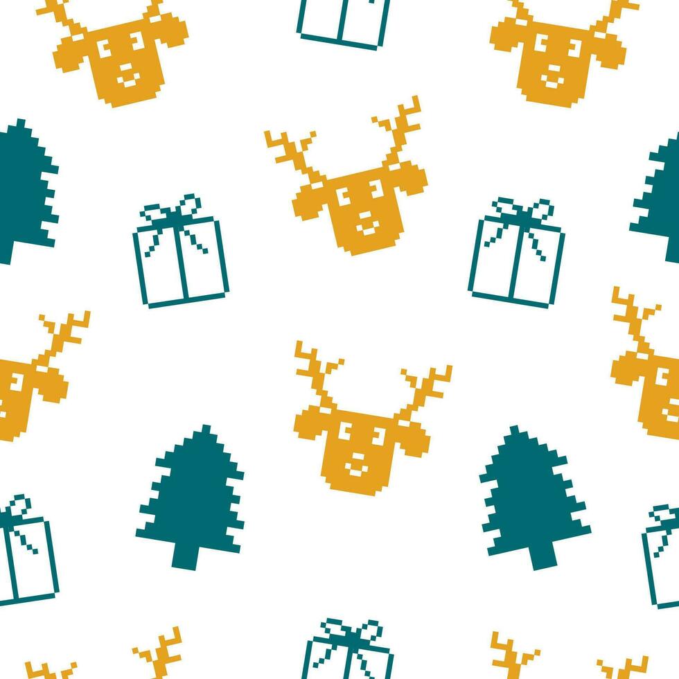 Seamless pattern with elements in pixel style. Christmas illustration. vector