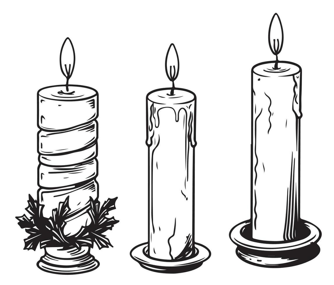 Navidad velas, mano dibujado bosquejo. símbolo de Navidad y nuevo año. dibujos animados vector