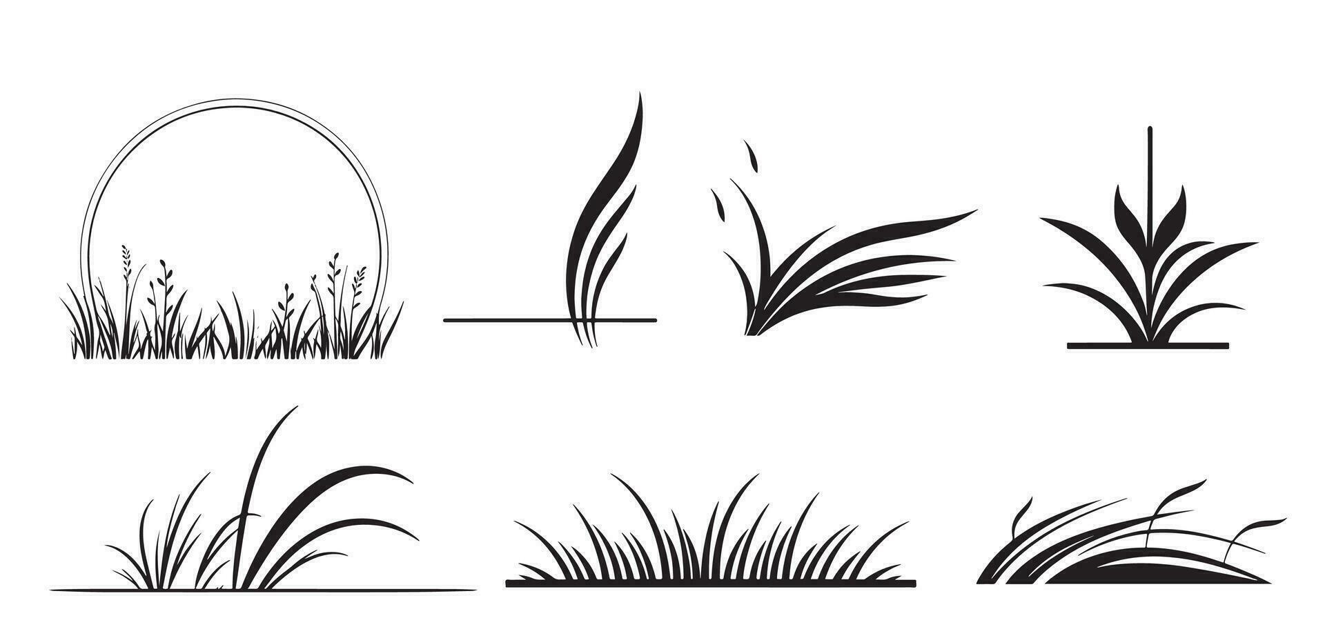 Grass set of symbols and signs.Eco icon set, hand drawn. vector