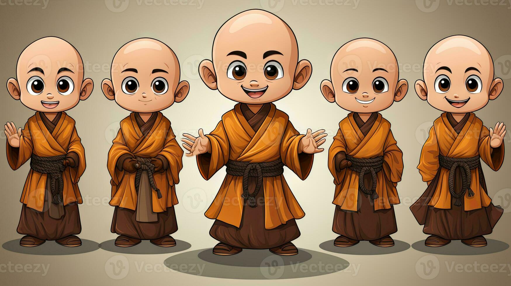 Buddhist monk cartoon character in different poses. Vector illustration. photo