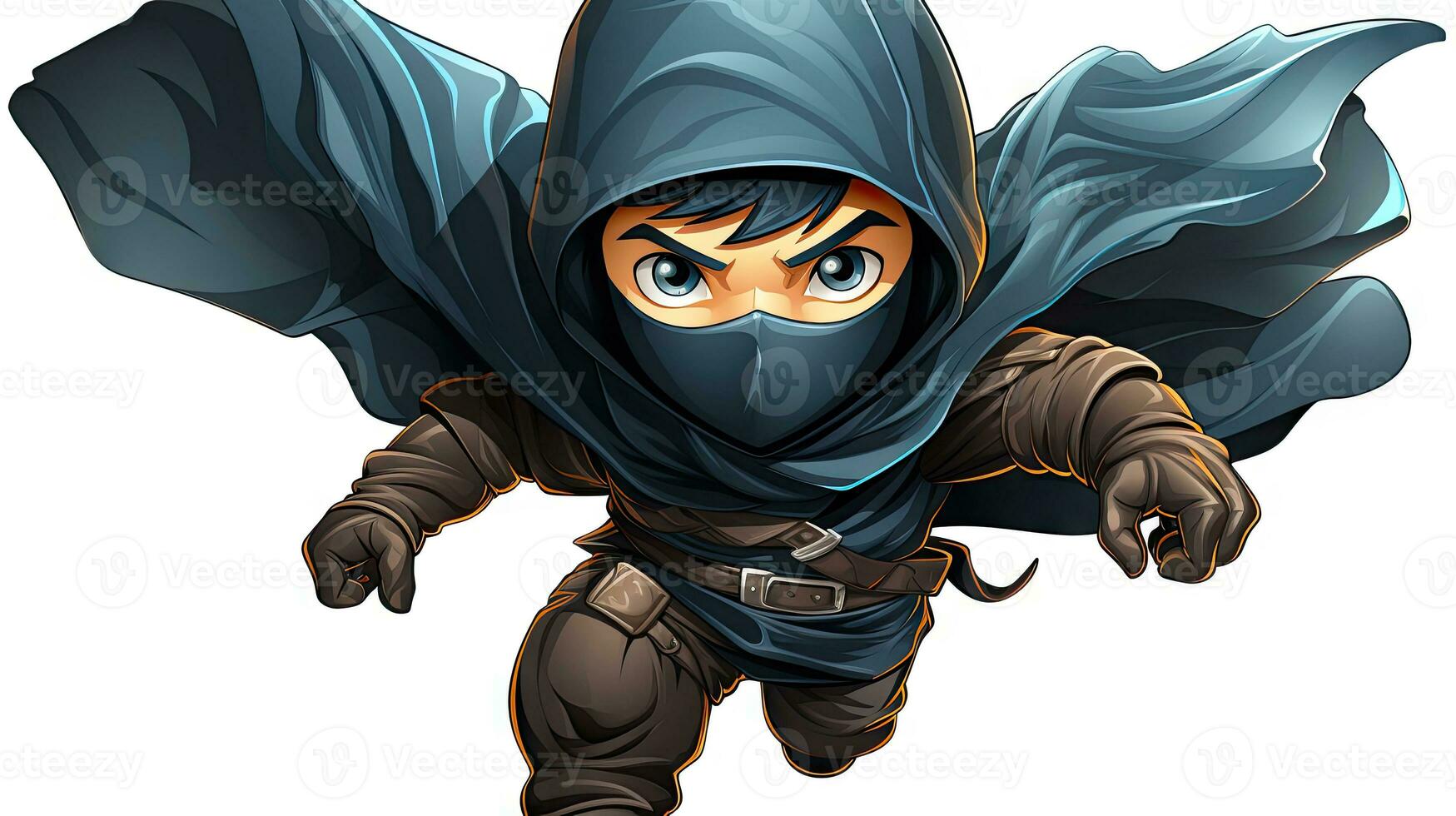 An illustration of a running ninja in a black cloak with a hood. photo