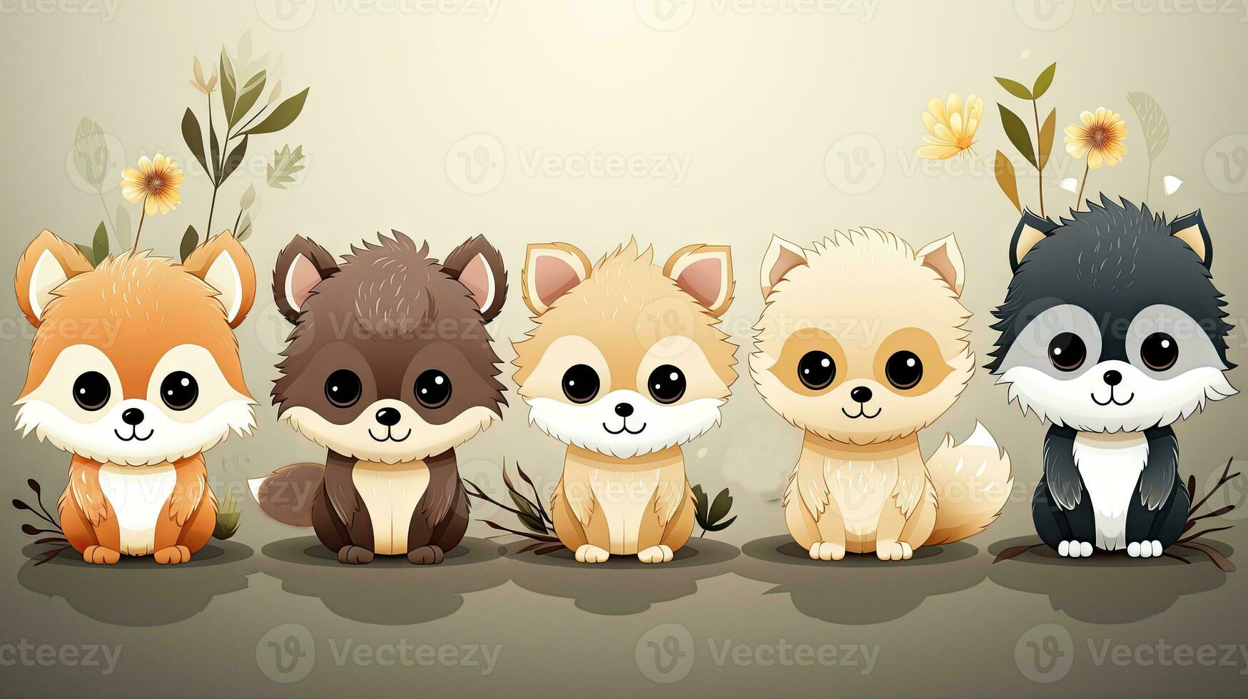 Group of cute cats in the forest. Cartoon vector illustration. photo