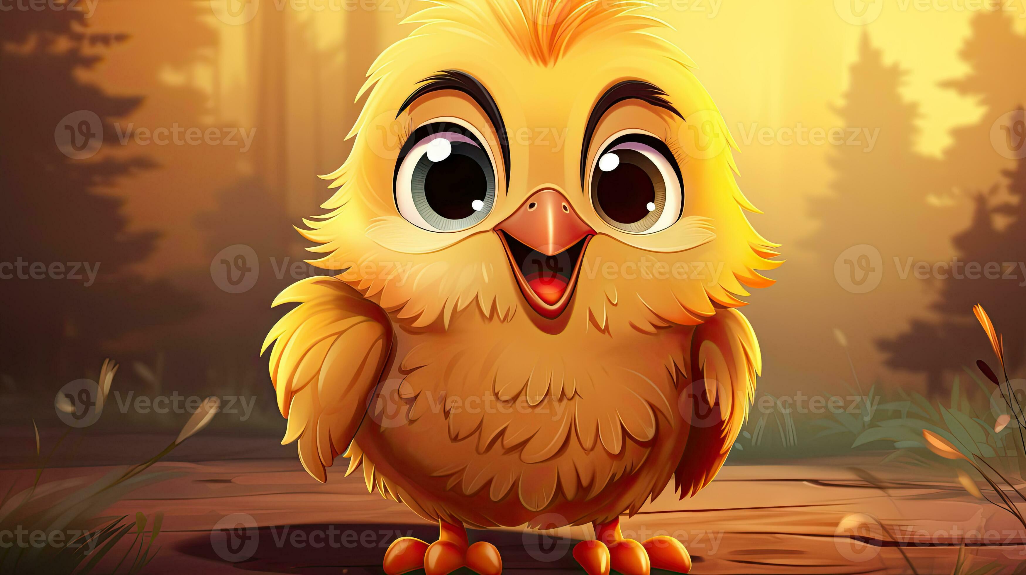 Cute cartoon yellow baby bird on forest. 32329459 Stock Photo at Vecteezy