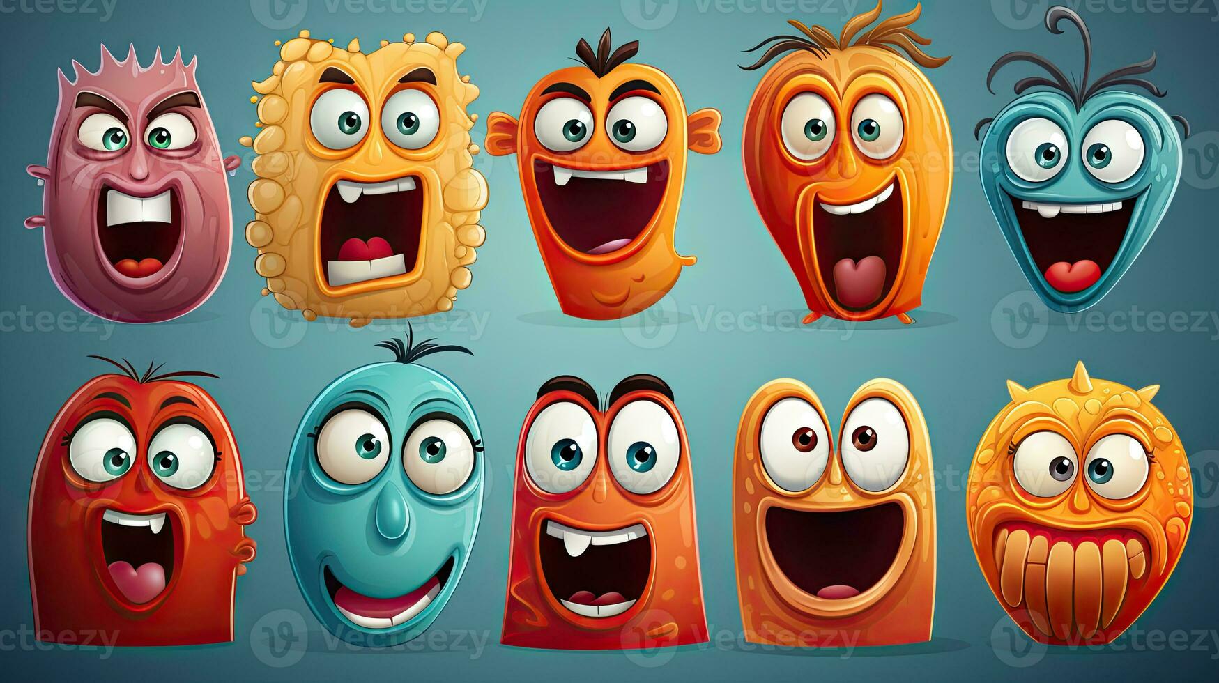 Cartoon monster characters with different facial expressions. Vector illustration. photo