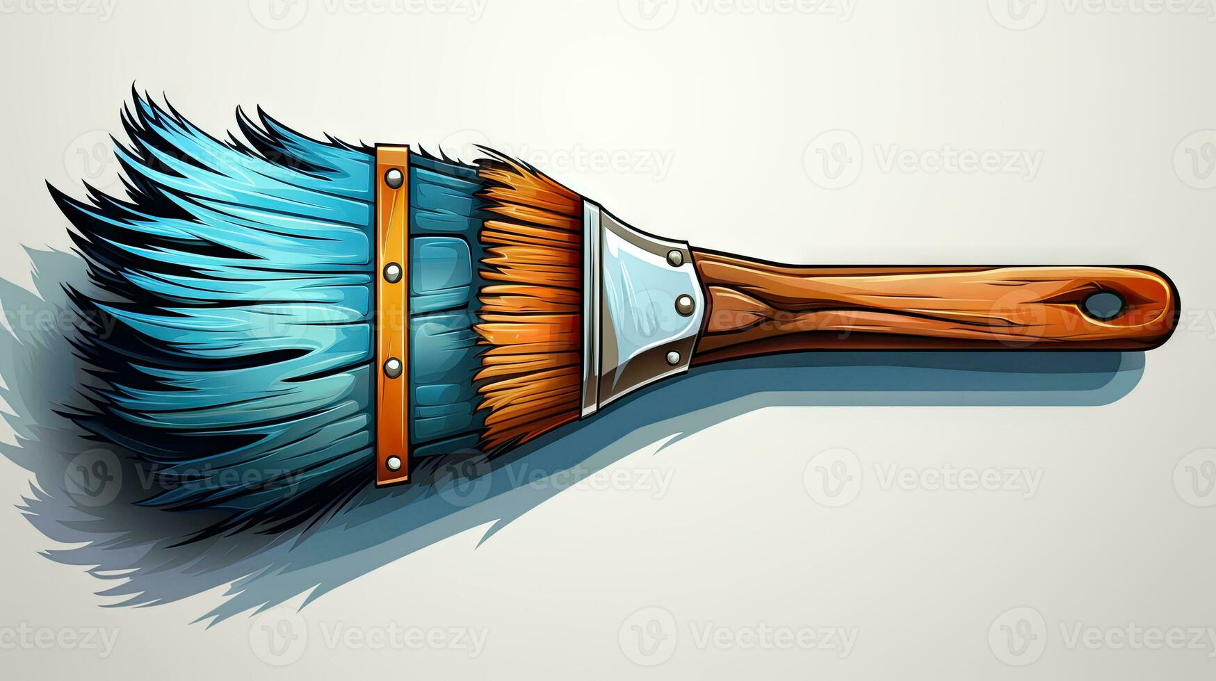 Paint brush with blue paint on white background. Vector illustration. photo