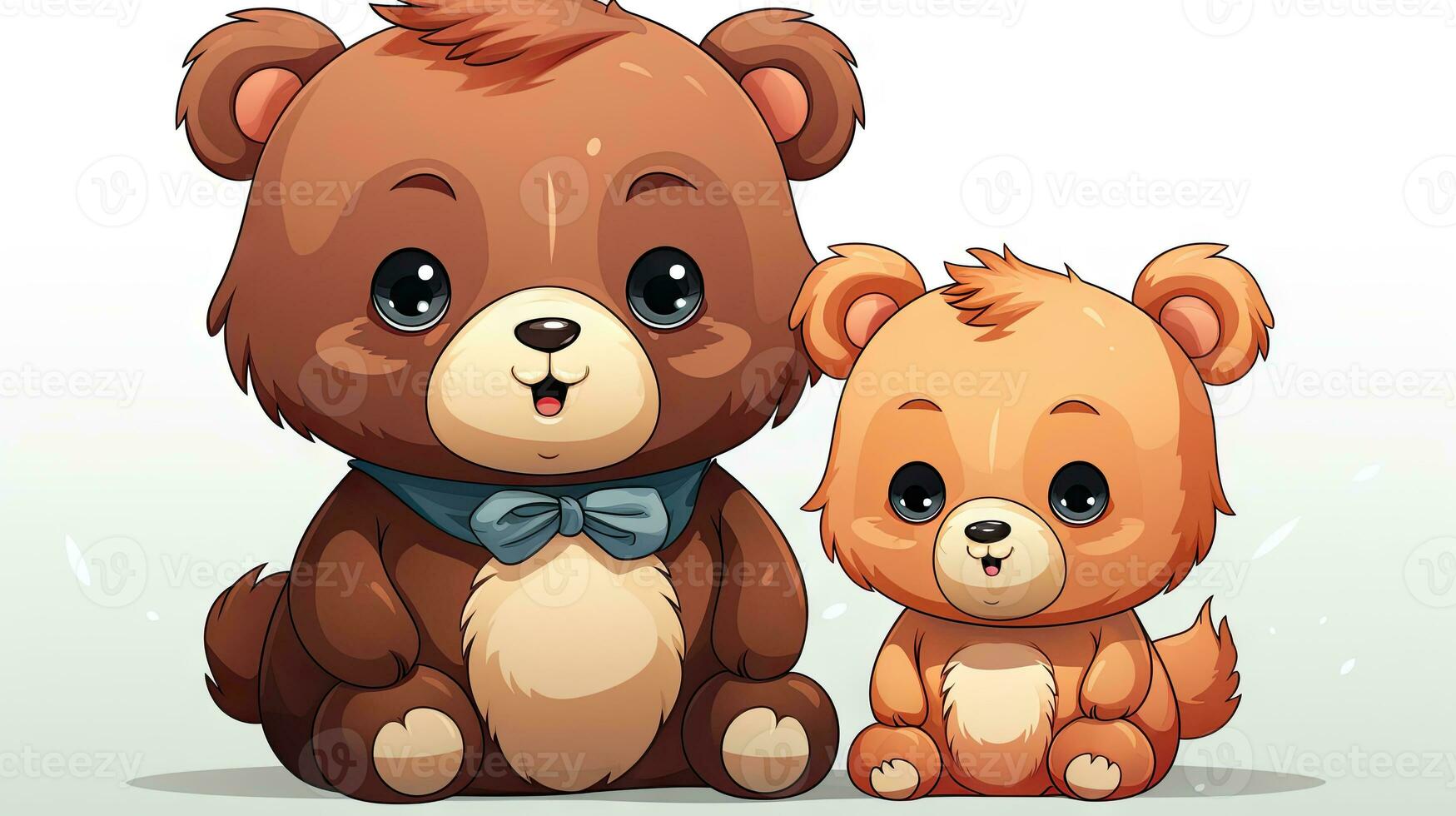 Vector cartoon illustration of cute bear and teddy bear on white background. photo