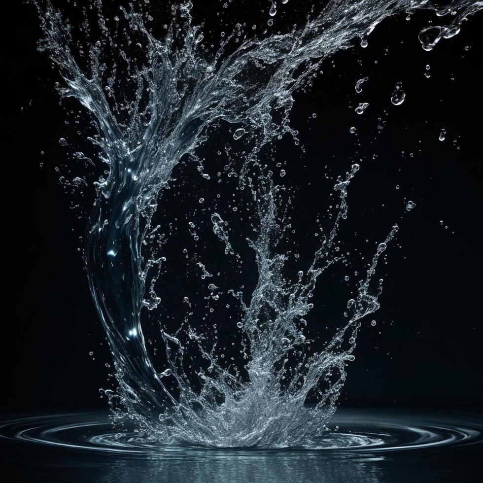 The water splash is isolated on black background. AI generated. photo