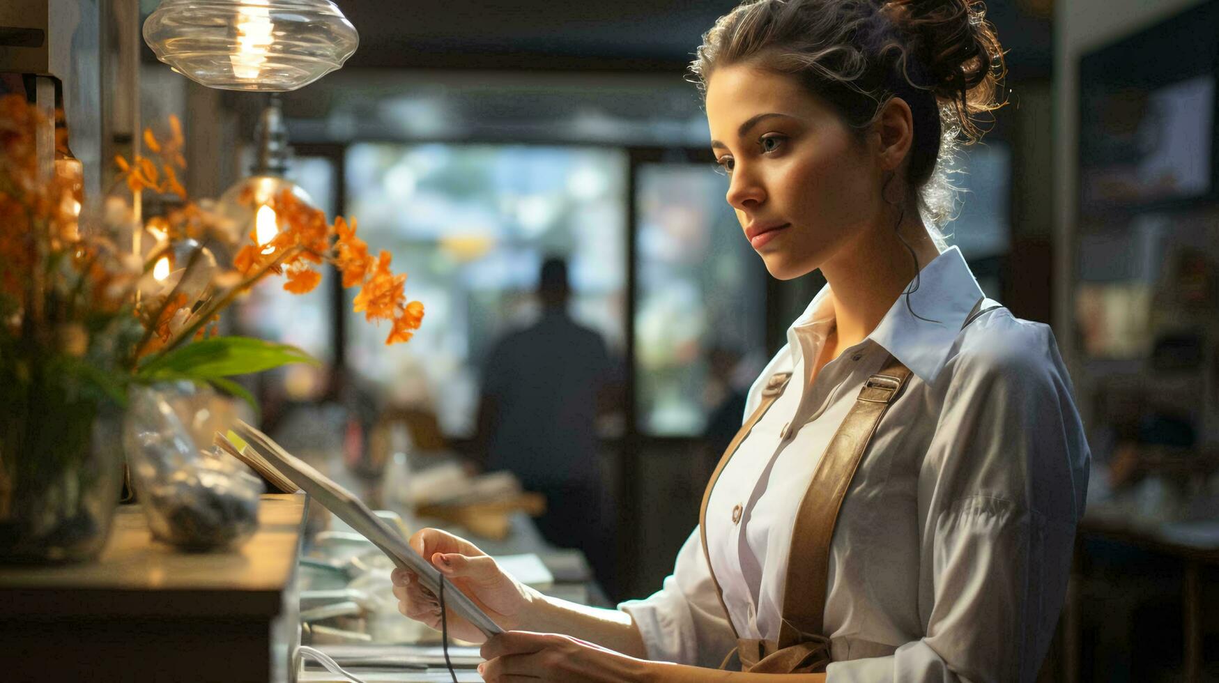 AI-Generated female doctor pharmacist in a white coat health worker in a pharmacy sells medicine photo