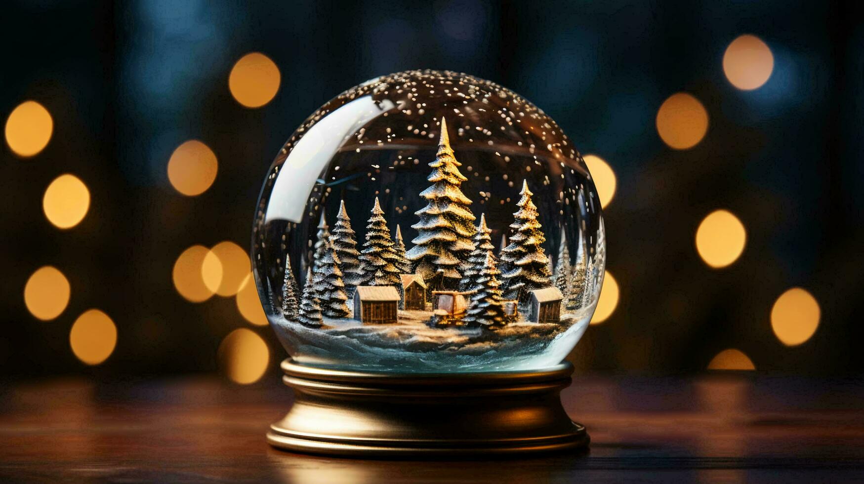 AI-Generated Glass ball with snow and Christmas tree for the New Year and Christmas holiday photo