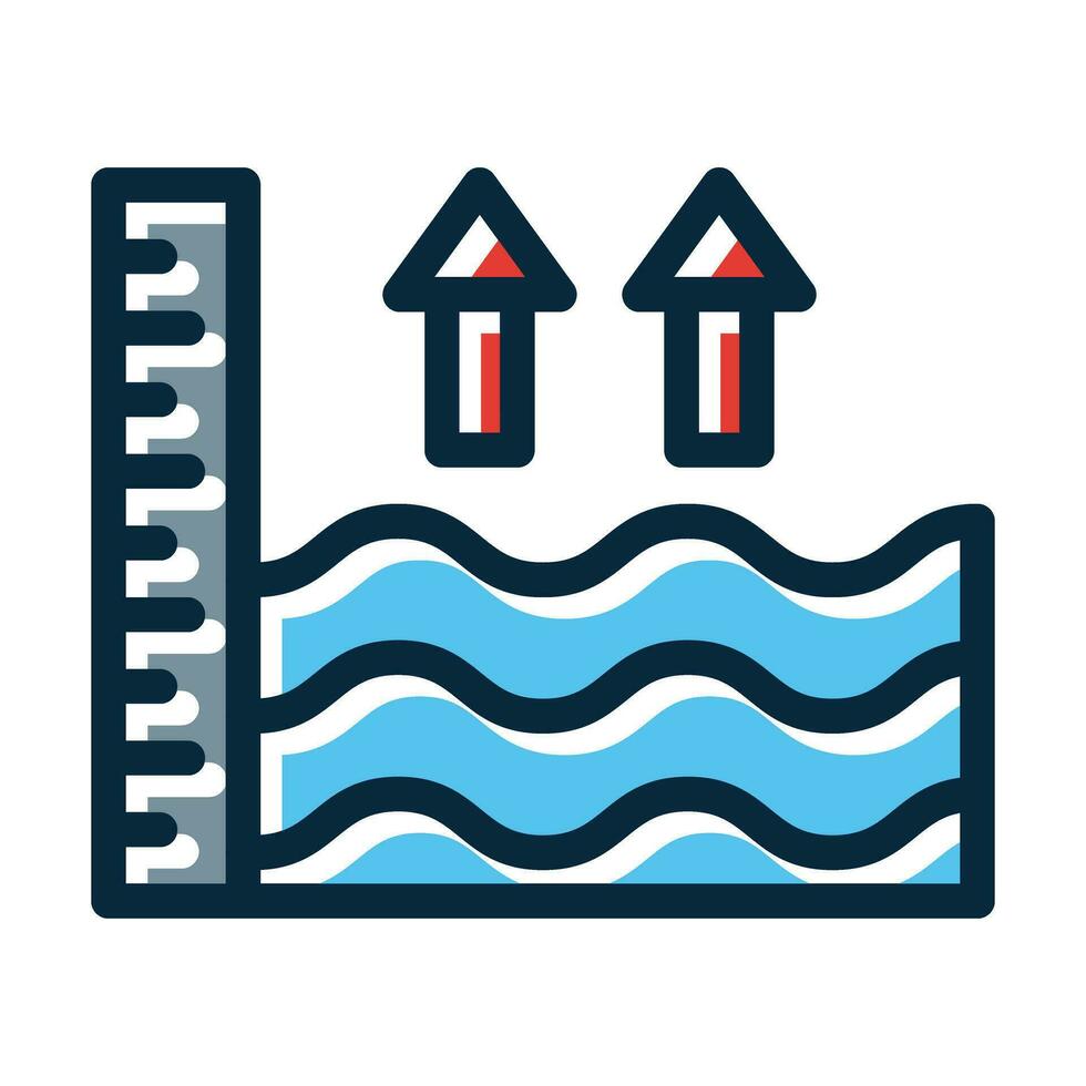 Sea Level Rise Vector Thick Line Filled Dark Colors Icons For Personal And Commercial Use.