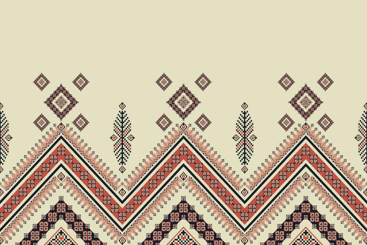 African embroidery geometric border pattern. Ethnic geometric pixel art seamless pattern. Ethnic geometric stitch pattern use for textile border, wallpaper, cushion, carpet, upholstery, etc. vector