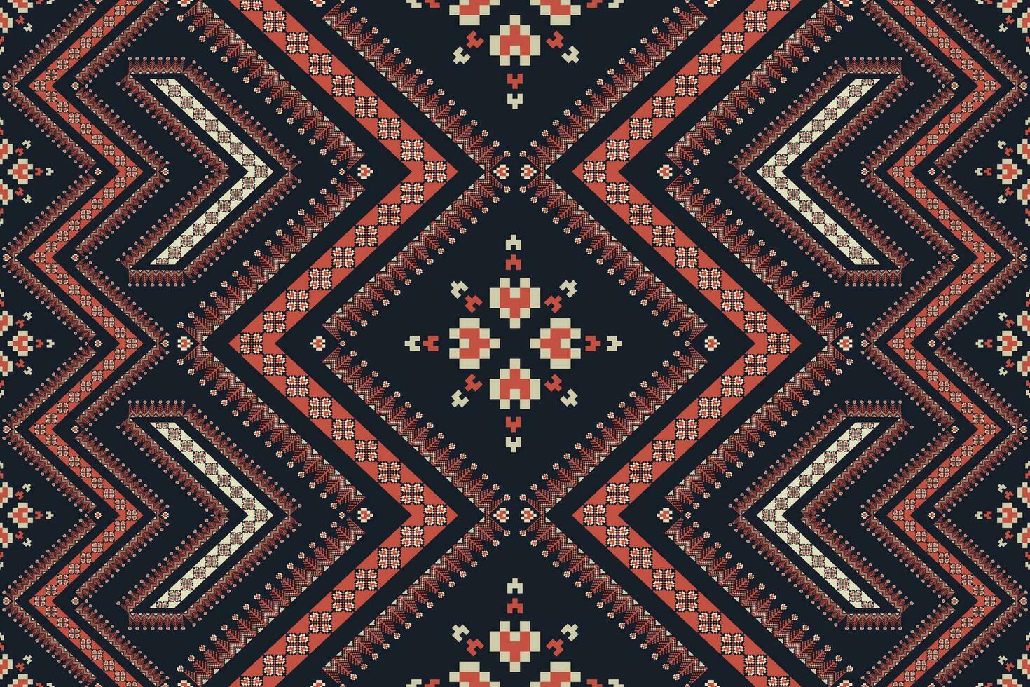 Colorful embroidery ethnic geometric pattern. Ethnic geometric shape seamless pixel art pattern. Ethnic geometric stitch pattern use for textile, wallpaper, cushion, carpet, upholstery, etc. vector