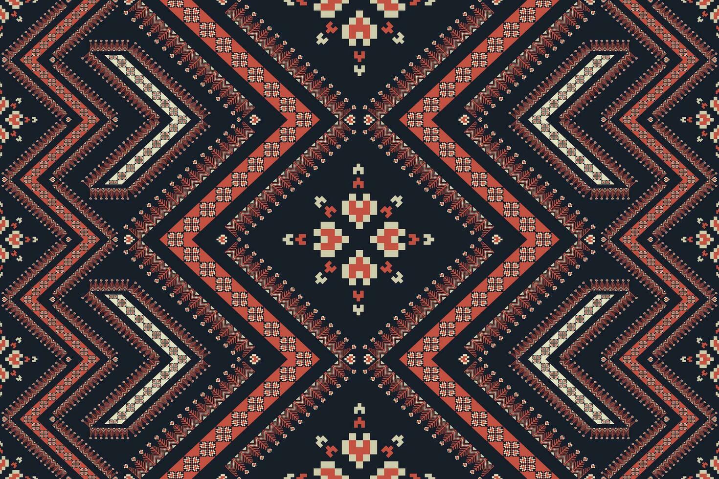 Colorful embroidery ethnic geometric pattern. Ethnic geometric shape seamless pixel art pattern. Ethnic geometric stitch pattern use for textile, wallpaper, cushion, carpet, upholstery, etc. vector