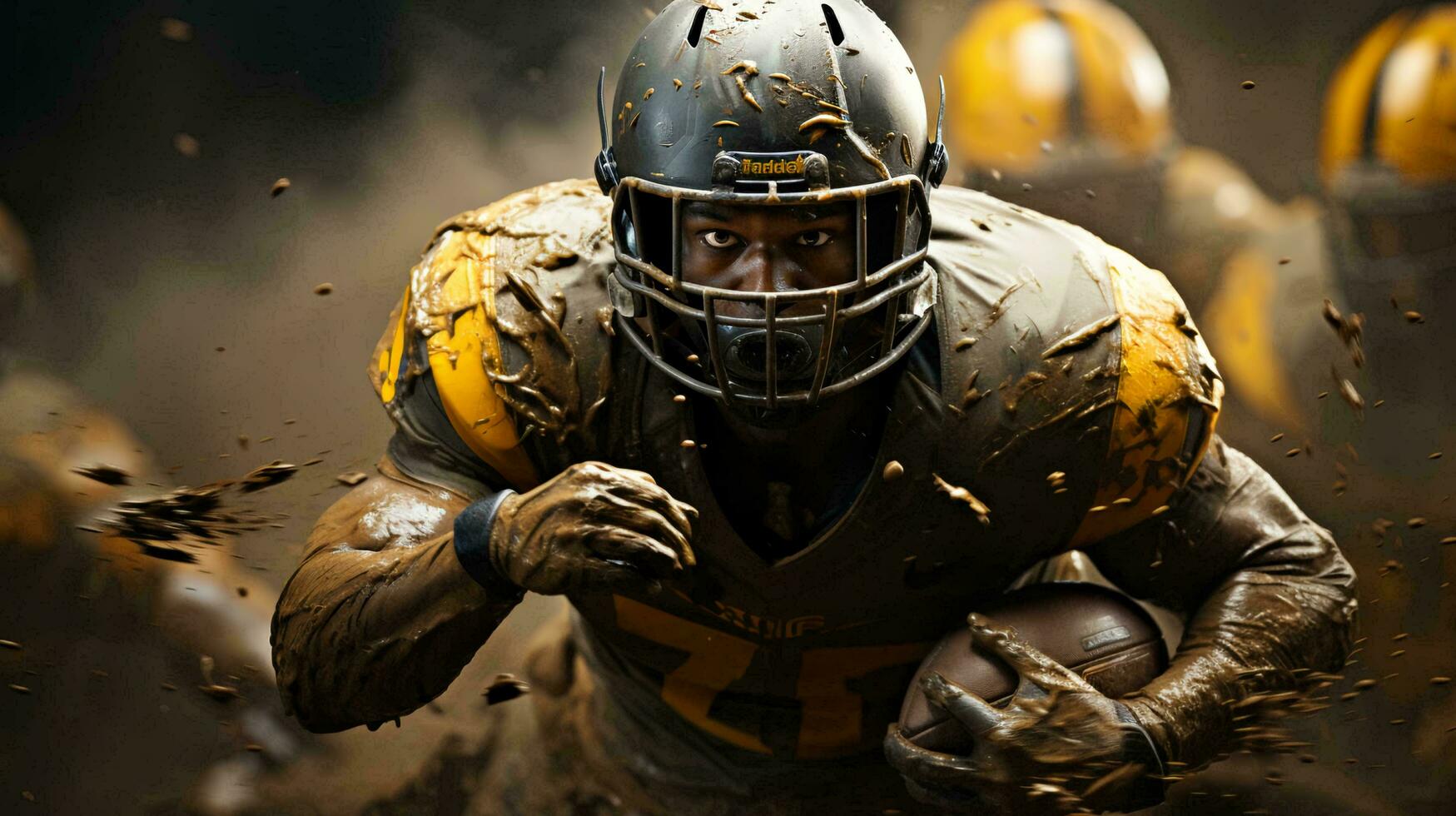 AI-Generated An American football player in a sports protective helmet runs along the playing field photo