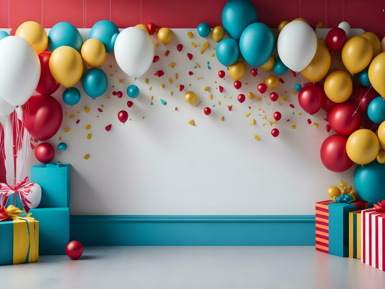 A visually appealing copy space banner with balloons and gift decorations ai generate photo
