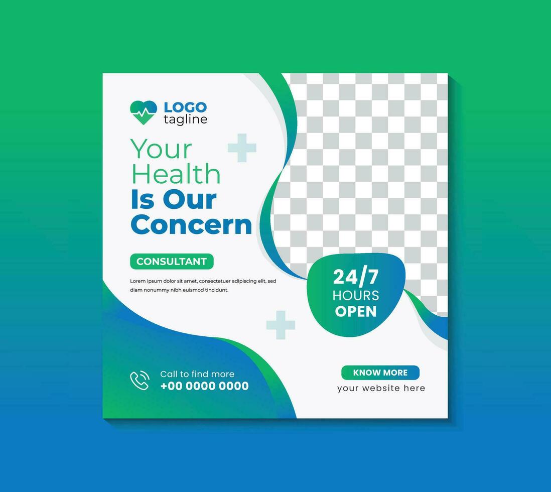 Medical and healthcare square banner template design. White background blue shape design. Suitable for social media post, and web ads. vector