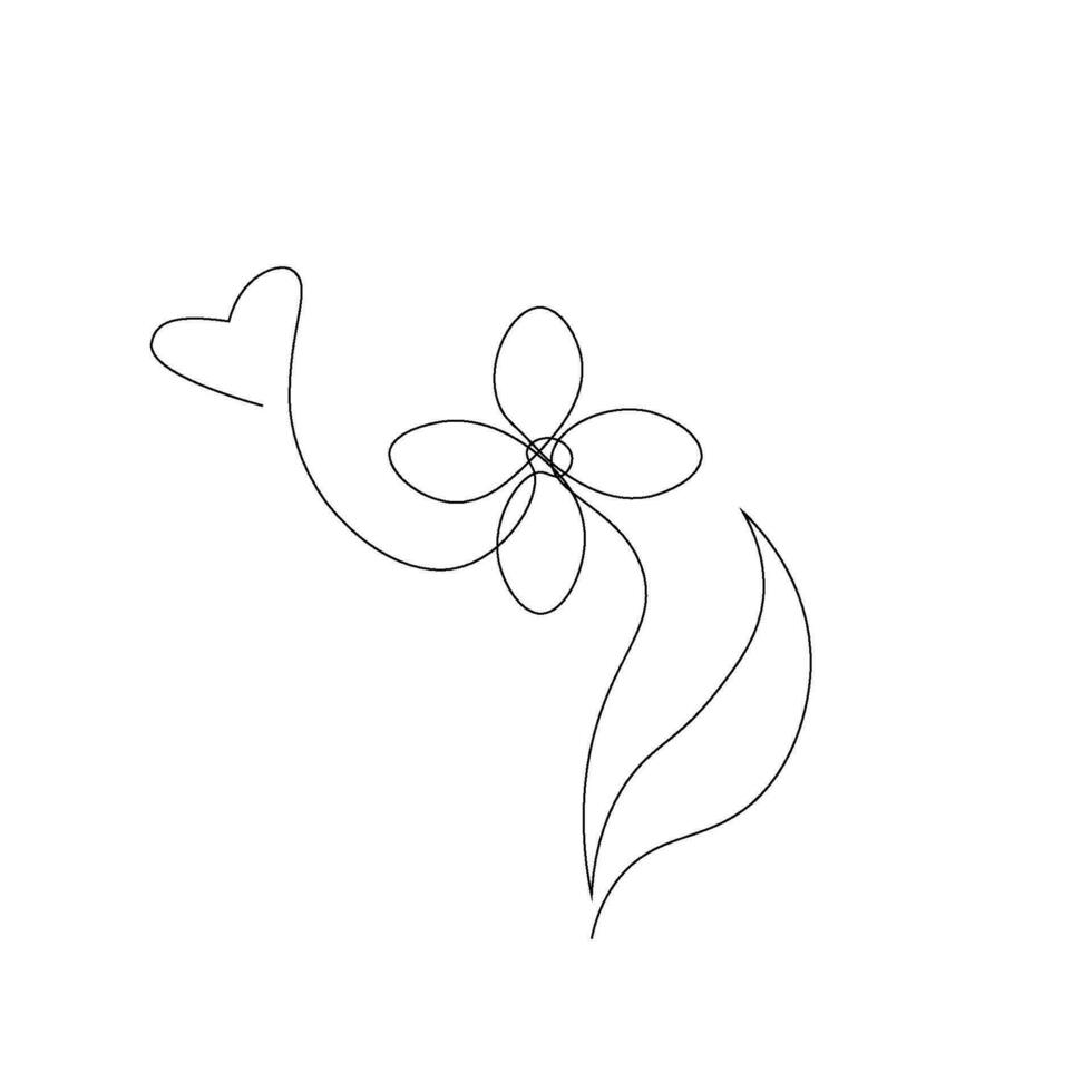 uno línea Arte con flor y corazón vector