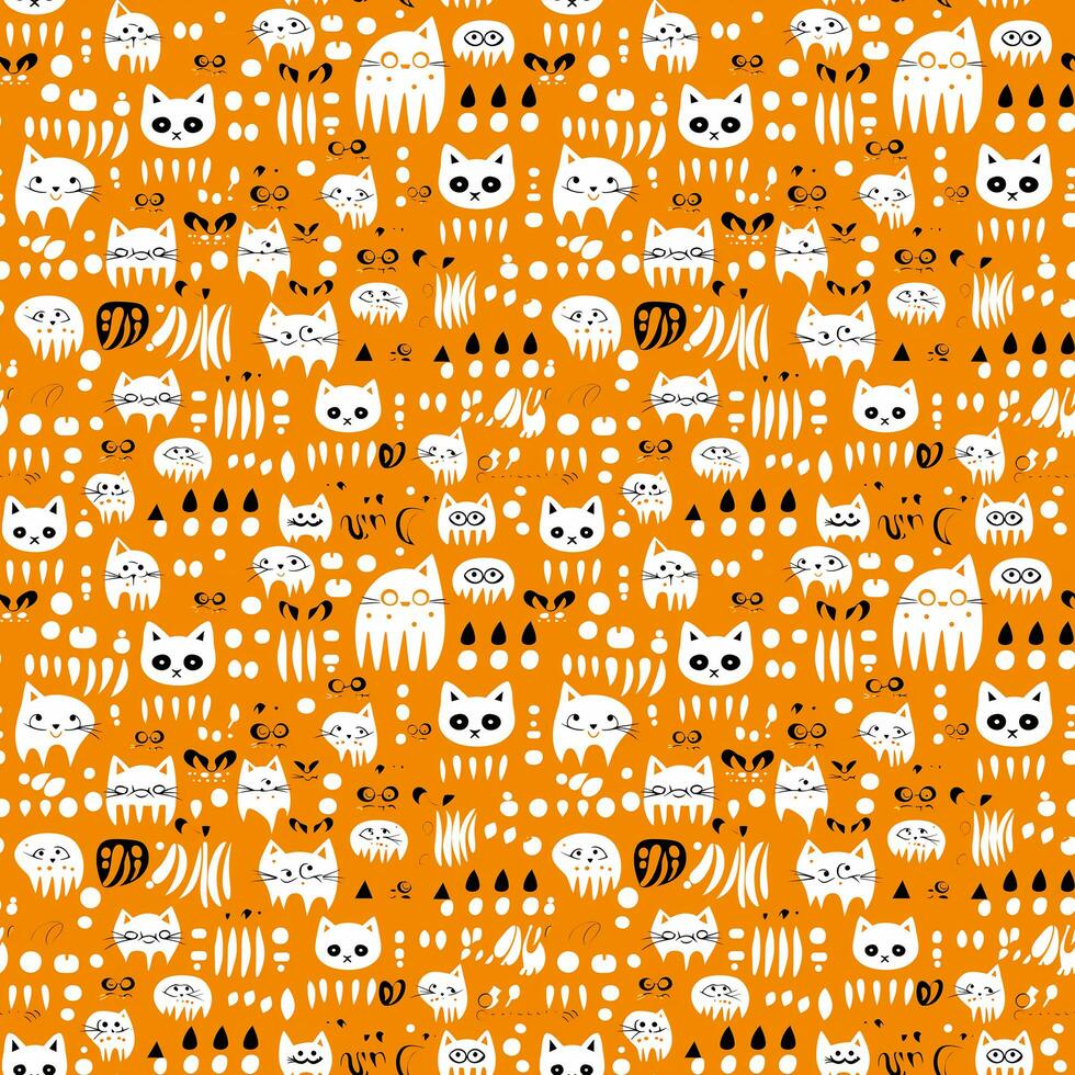 cartoon orange and white halloween background seamless pattern photo