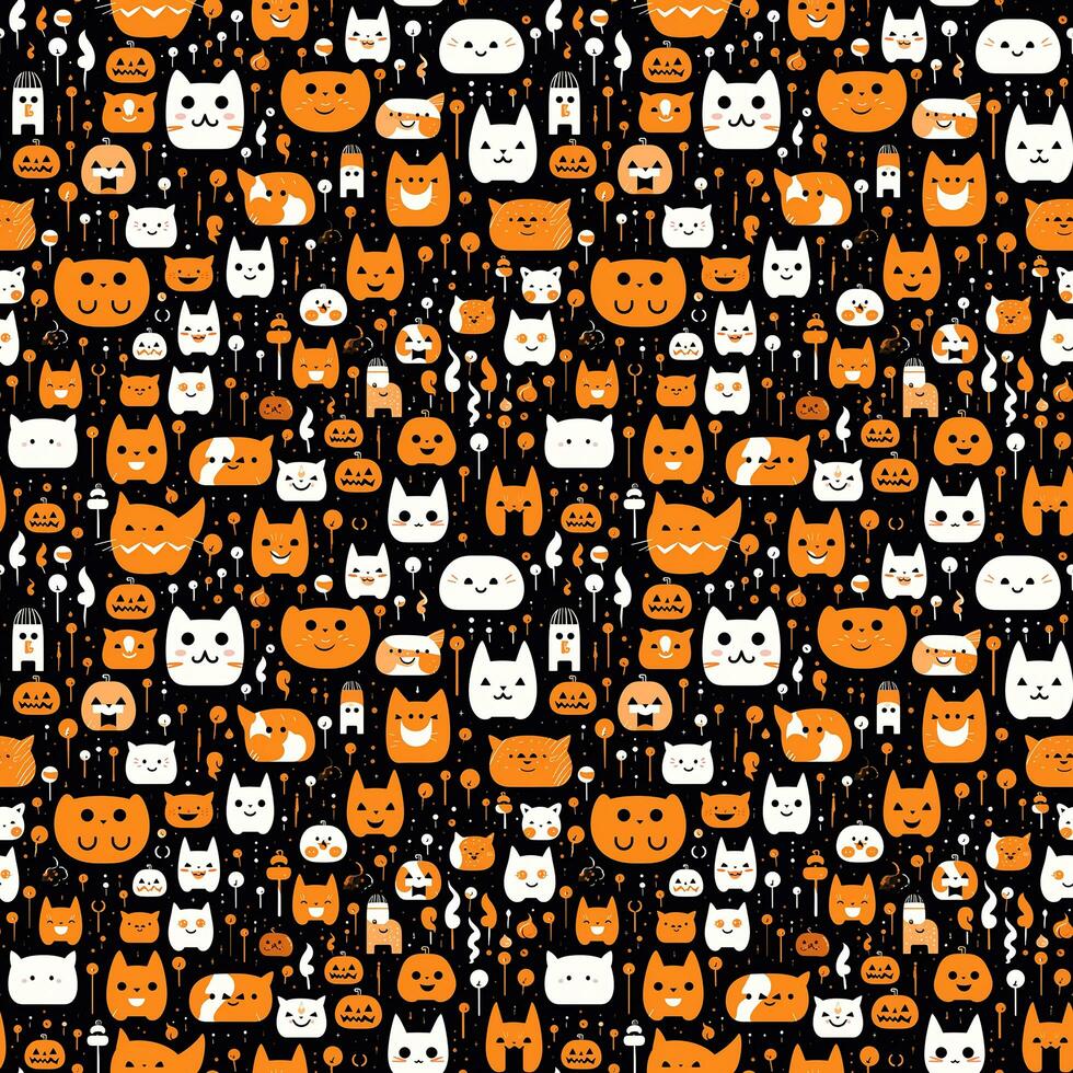 cartoon orange and white halloween background seamless pattern photo