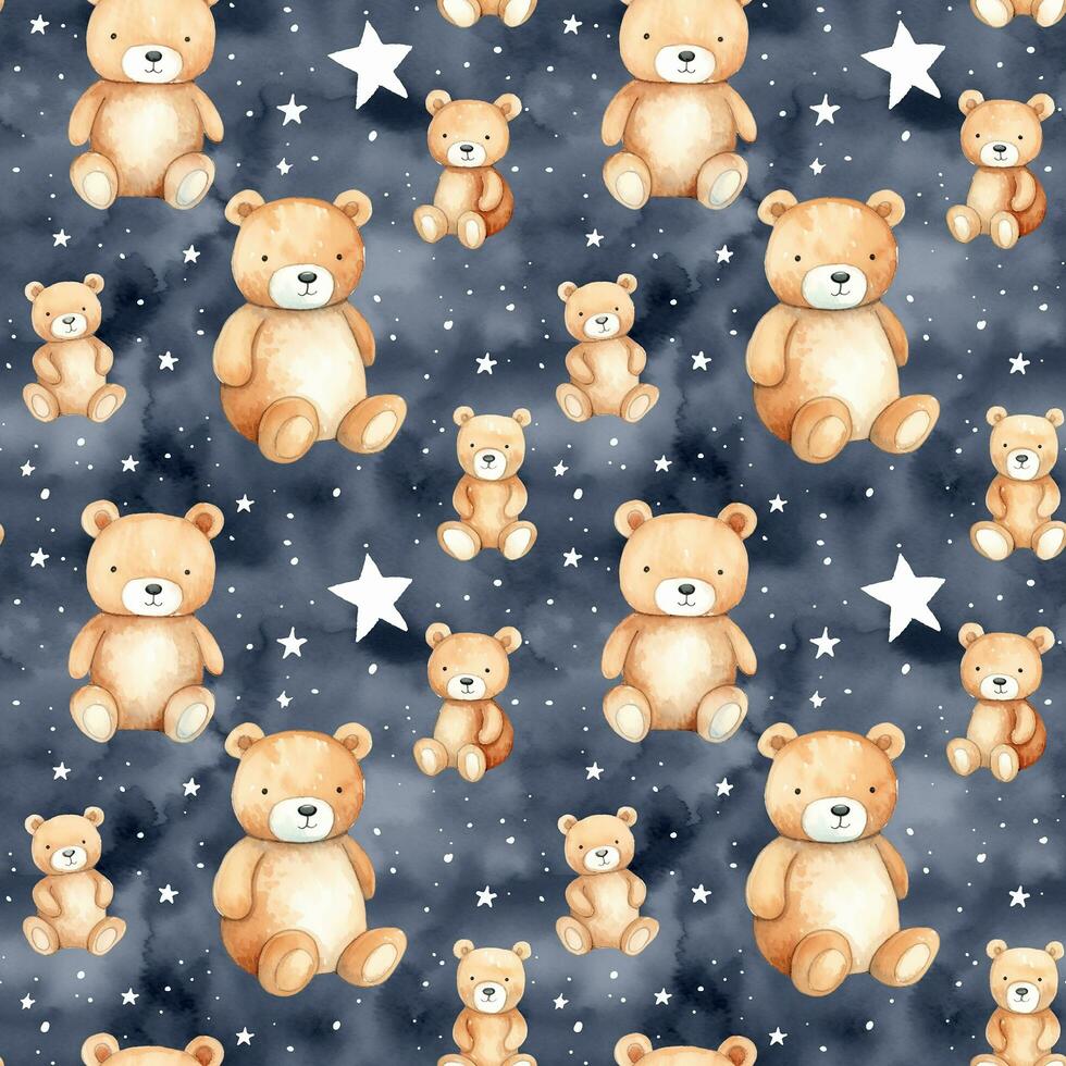 cute boho style watercolor bears and stars seamless pattern photo