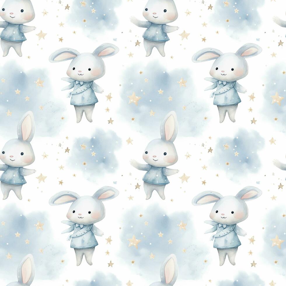 cute boho style watercolor bunny and stars seamless pattern photo