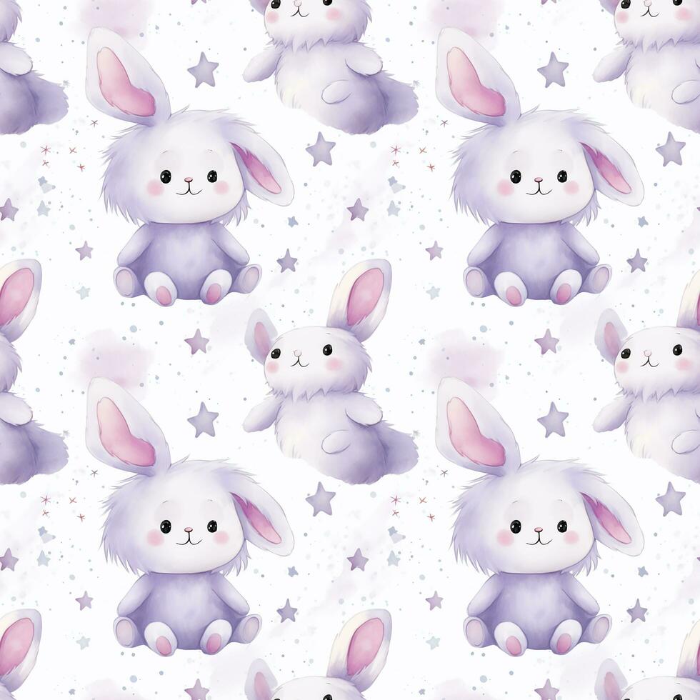 cute boho style watercolor bunny and stars seamless pattern photo