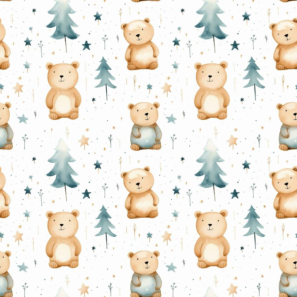 cute boho style watercolor bears and stars seamless pattern photo