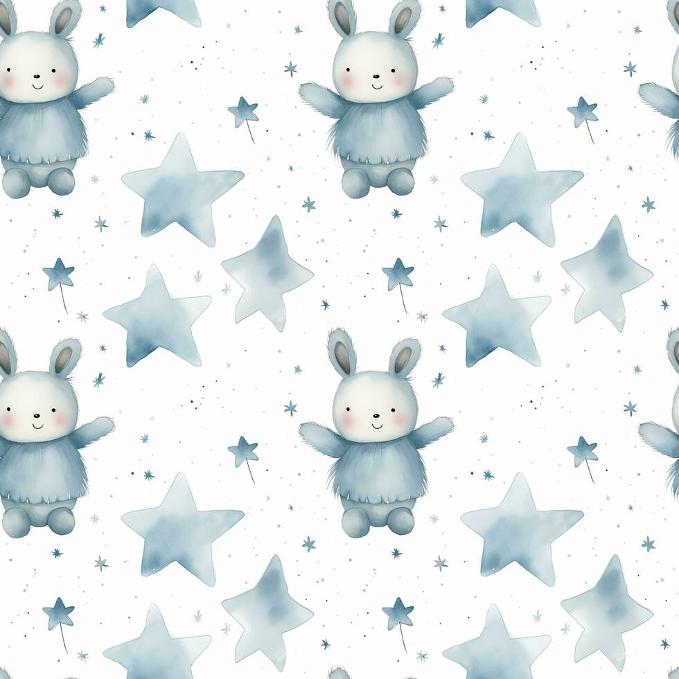 cute boho style watercolor bunny and stars seamless pattern photo