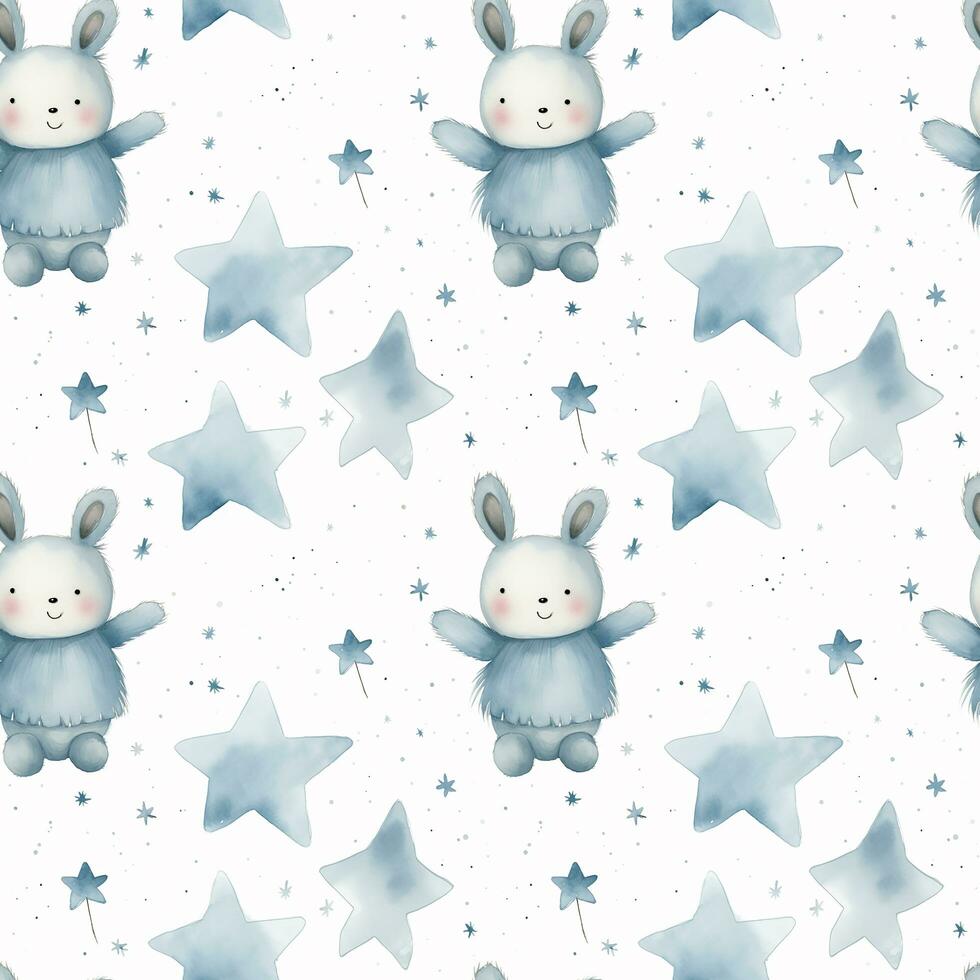 cute boho style watercolor bunny and stars seamless pattern photo