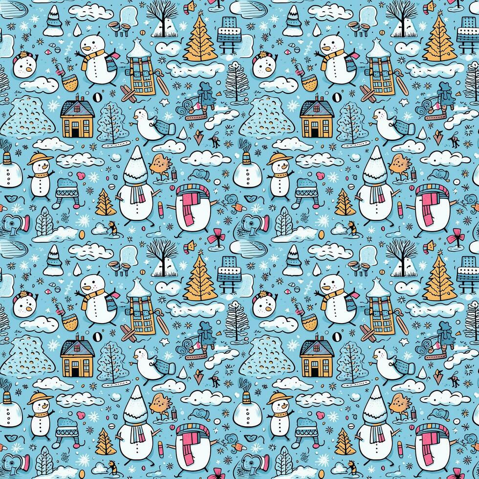 winter doodle cute background seamless pattern photo