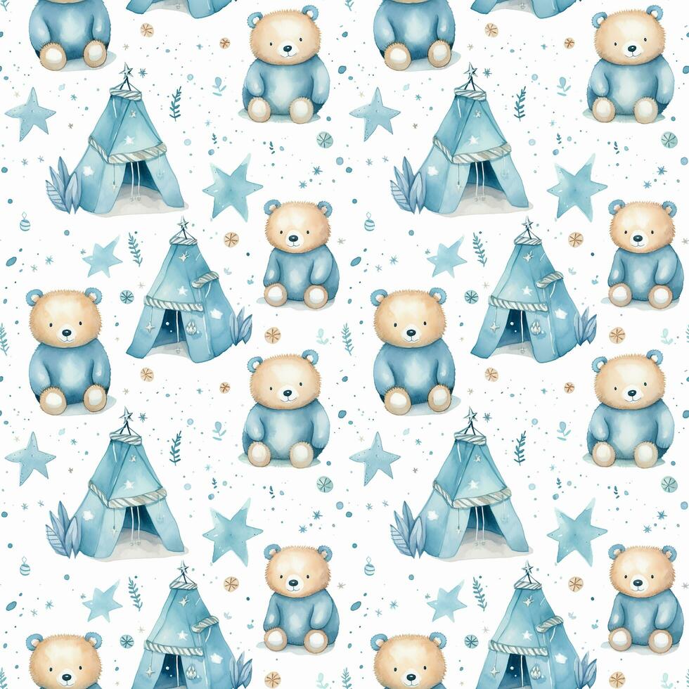 cute boho style watercolor bears and stars seamless pattern photo